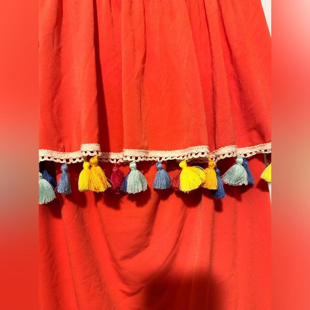 Judith March Mandarin Orange Pom Pom Off Shoulder Dress Colorful - Size Medium - Picture 2 of 6